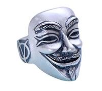Matte 990 Sterling Silver Anonymous V for Vendetta Face Mask Ring for Men Women Open Adjustable