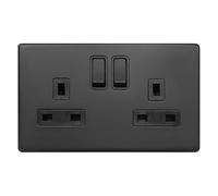 Matte Black 13A Double Switched Wall Socket 2 Gang Double Pole BL410