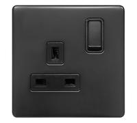 Matte Black 13A Single Switched Wall Socket Double Pole BL409