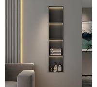 Matte Black 3/4-Layer Stainless Steel Shower Recessed Wall Storage with LED Light - No Tile Needed Modern Bathroom for Shower Wall