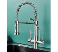 Matte Black 3Way Kitchen Sink Faucethot & Cold Water Mixer Double Handle Drinking Water Crane Easy Installation Stylish & Durable Design,Brushed Nickel A-A
