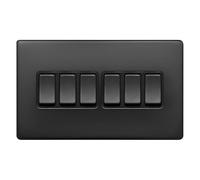 Matte Black 6 Gang Light Switch, 2 Way, 10AX 250V, Flat Plate Design BL310