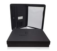 Matte Black A4 Document Folder - PU Leather Conference Folder Portfolio - Zippered Organiser for Men & Women with A4 Notepad, 10.5 Inch Tablet Pocket & Gift Box by Lautus Designs