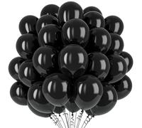 Matte Black Balloons, 100 Pack 10 Inch Thicken Latex Balloons Party Decorations with 2 Rolls of Ribbons for Balloon Garland Arch Birthday Wedding Anniversary New Year Graduation Halloween Bachelor