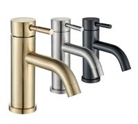 Matte Black Bathroom Basin Faucet Brass Deck Mounted Short Or Tall Hot and Cold Water Mixer Tap Crane for Vessel Sink(Brushed Nickel)