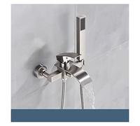 Matte Black Bathroom Bathtub Faucet Waterfall Faucet with Hand Shower Hot and Cold Water Mixer Taps Wall-Mounted Bathtub Faucet(Brushed Nickel A)