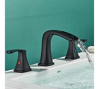 Matte Black Bathroom Faucet Dual Handle Mixer Gold Brushed Finish Waterfall Design Hot & Cold Universal Fit Stylish Modern Sink Tap for Home & Kitchen