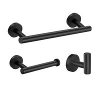 Matte Black Bathroom Hardware, NSCMQSL Bathroom Accessories Set Includes Toilet Paper Holder 12 Inch Towel Bar Robe Hook Wall Mounted,3 Pieces