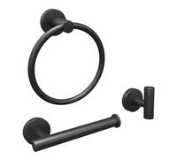 Matte Black Bathroom Hardware, NSCMQSL Bathroom Accessories Set Includes Toilet Paper Holder Towel Ring Robe Hook Wall Mounted,3 Pieces