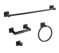 Matte Black Bathroom Hardware Set 4 Pieces,Bathroom Accessories Set Stainless Steel Wall Mounted, Hand Towel Bar, Towel Ring, Robe Towel Hooks,Toilet Paper Holder,Towel Bar Set, 23.6 Inch
