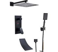 Matte Black Bathroom Shower Faucet Set, Digital Display Rain Black Bath Shower System,waterfall Shower Bathtub Mixer Tap(3-ways 16 Inch C) 3-ways 8 Inch C 1
