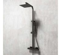 Matte Black Bathroom Thermostatic Exposed Shower Mixer Twin Head Square