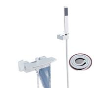 Matte Black Bathtub Faucet Brass Wall Mounted Waterfall Spout Bathroom Shower Faucets Crane Cold Hot Mixer Taps(White Color)