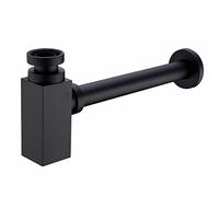 Matte Black Brass Bottle Trap 1 1/4 inch, Square Trap with 200mm Extension Tube, Adjustable Waste Trap Plumbing Drain Tube for Bathroom Sink