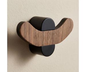 Matte Black/Brown Double Hook Towel Hanger Wall Mounted