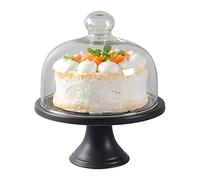 Matte Black Ceramic Cake Stand with Dome Lid - Vintage American Style Cake Display Server, Multifunctional Serving Platter & Cupcake Holder for Kitchen & Dining Decor