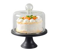 Matte Black Ceramic Cake Stand with Dome Lid Vintage American Style Cake Display Server Tray Multifunctional Serving Platter and Cupcake Plate for Kitchen Dining