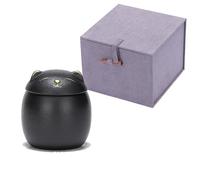 Matte Black Ceramic Cat Urn, 180ml Smiling Cat Ashes Urn, Paw Print Base Handcrafted Cat Urns for Ashes, Indoor Pet Urns for Ashes Cat,Small Ashes Holder with Box-Photo Display as Memorial Gift