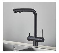 Matte Black Chrome PullDown Kitchen Faucet with Dual Handles for Hot & Cold Water Brass Construction Water Purification System Modern Design Easy Installation
