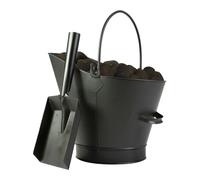Matte Black Coal Bucket and Shovel Fireside Coal Scuttle Kindling Basket