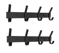 Matte Black Coat Rack Wall Mount - 12 Inch Stainless Steel Hook Rail with 4 Double Coat Hooks - Wall Mounted Entryway Organizer for Coats, Hats, Bags, Towels, Robes, Closet or Bathroom - 2 Pack