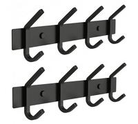 Matte Black Coat Rack Wall Mount - 12 Inch Stainless Steel Hook Rail with 4 Double Coat Hooks - Wall Mounted Entryway Organizer for Coats, Hats, Bags, Towels, Robes, Closet or Bathroom - 2 Pack