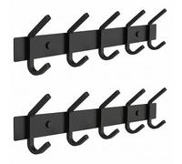 Matte Black Coat Rack Wall Mount - 15 Inch Stainless Steel Hook Rail with 5 Double Coat Hooks - Wall Mounted Entryway Organizer for Coats, Hats, Bags, Towels, Robes, Closet or Bathroom - 2 Pack