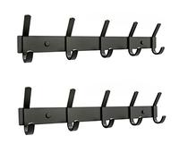 SAYONEYES Matte Black Coat Rack Wall Mount with 5 Double Hooks for Hanging - 15 Inch Heavy Duty SUS304 Stainless Steel Rustic Coat Hooks - Hat, Clothes, Purse, Towel Wall Hooks - 2 Pack