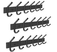 Matte Black Coat Rack Wall Mount - 17 Inch Stainless Steel Hook Rail with 6 Double Coat Hooks - Wall Mounted Entryway Organizer for Coats, Hats, Bags, Towels, Robes, Closet or Bathroom - 3 Pack