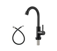 Matte Black Cold Water Only Kitchen Faucet Single Handle 1 Hole Deck Mount 360 Degree Swivel Spout High Arc SUS304 Stainless Steel Sink Bar Tap Goose Neck with Hose(Drain Not Included)