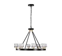 Matte Black + d n Wheel Chaner Farmhouse Modern Small Crystal Round Chaner for Living Room Kitchen Island,Modern