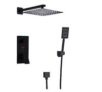 Matte Black Digital Rain Shower Faucet Set 16" Waterfall Bath Mixer with LED Display 2-Way Shower System for Modern Bathroom Upgrade