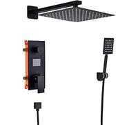Matte Black Digital Shower System - 16" Rainfall Shower Head Set with Handheld Spray & Concealed Valve for a Luxurious Bathroom Experience