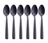 Matte Black Dinner Spoon Set of 6, FULLYWARE 8.0 inches Stainless Steel Black Spoon Silverware, Satin Finish.