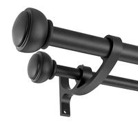 Matte Black Double Curtain Rods, 72 to 144 Inch, Decorative with Cap Finials, 1-Inch Front, 5/8 Inch Back, Adjustable Dual Rods