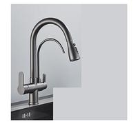 Matte Black Dual Handle Pull Out Kitchen Mixer Tap Hot & Cold Drinking Water Faucet (Silver Gray A) for Modern Kitchens