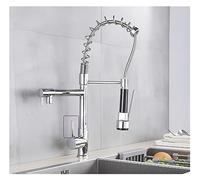 Matte Black Dual Spout Kitchen Faucet - Deck Mount Spring Mixer Tap for Hot & Cold Water - Stylish Modern Design for Home & Commercial Use (Chrome Faucet D A)