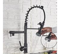 Matte Black Dual Spout Kitchen Sink Faucet, Deck Mount Spring Mixer Tap for Hot & Cold Water, Modern Design for Stylish Kitchens, Pursue Happiness with Quality!