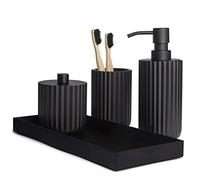 Matte Black Farmhouse & Boho Bathroom Accessory Set - Complete Set Includes Soap Dispenser