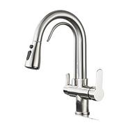 Matte Black Filtered Kitchen Faucet with 360 Rotation Pull Out Spray and Water Filter Tap 3 Way Sink Mixer Smart Faucet Black Gold Finish