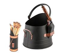 Matte Black Finish Log Store Kindling Basket Firewood Storage with Shovel