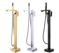 Matte Black Floor Standing Bathtub FaucetModern Square Shower Mixer Tap with Hot & ColWater Elegant Waterfall Design for Luxury Bathrooms