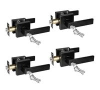 Matte Black Front Door Handle, 4 Pack, Square Entry Door Handle for Home & Office, Keyed Alike Exterior/Interior Door Knob with Lock, Left and Right Hand Door Reversible