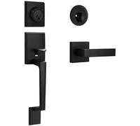 Matte Black Front Door Handle and Single Cylinder Deadbolt Combo Set, Black Exterior Door Lever, Modern Front Door Lock Set, Reversible for Right & Left