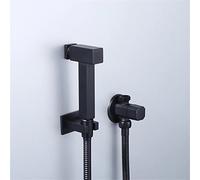 Matte Black Handheld Bidet Sprayer - Solid Brass Douche Kit, Single Cold Faucet with Push Button, Square Shattaf Shower Set for Effortless Personal Hygiene and Comfort.
