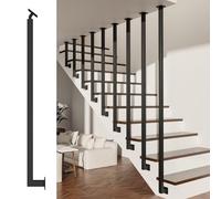 Matte Black Indoor Stair Railing - Floor to Ceiling L-Shaped Sturdy Square Tube Wrought Iron for Lofts & Villas 2.95FT Modern Design Safe &