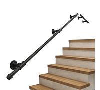 Matte Black Industrial Pipe il Kit - Vintage Rustic Cast Iron Wall Brackets for Indoor/Outdoor Stair Railing - Support System for Safe Stairs