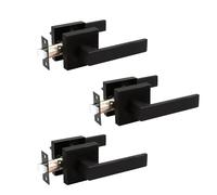 Matte Black Interior Door Handles Passage Door Lever for Hallway Closet Square Heavy Duty Non Locking Lever Modern Keyless Door Knobs Lockset for Right Left Side Door (3 Pcs)