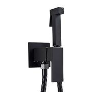 Matte Black Kitchen Faucet with Bidet Funct, Square Spray Head, Hot & Cold Water Connect, Ideal for Bar, Laundry, Rustic Home SLE, Brass Construct