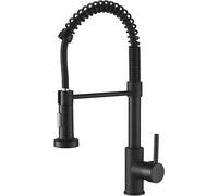 Matte Black Kitchen Sink Tap, 2 Function Kitchen Sink Mixer Taps with Pull Out Spray, Brass High-Arc 360 Swivel Single Handle Spring